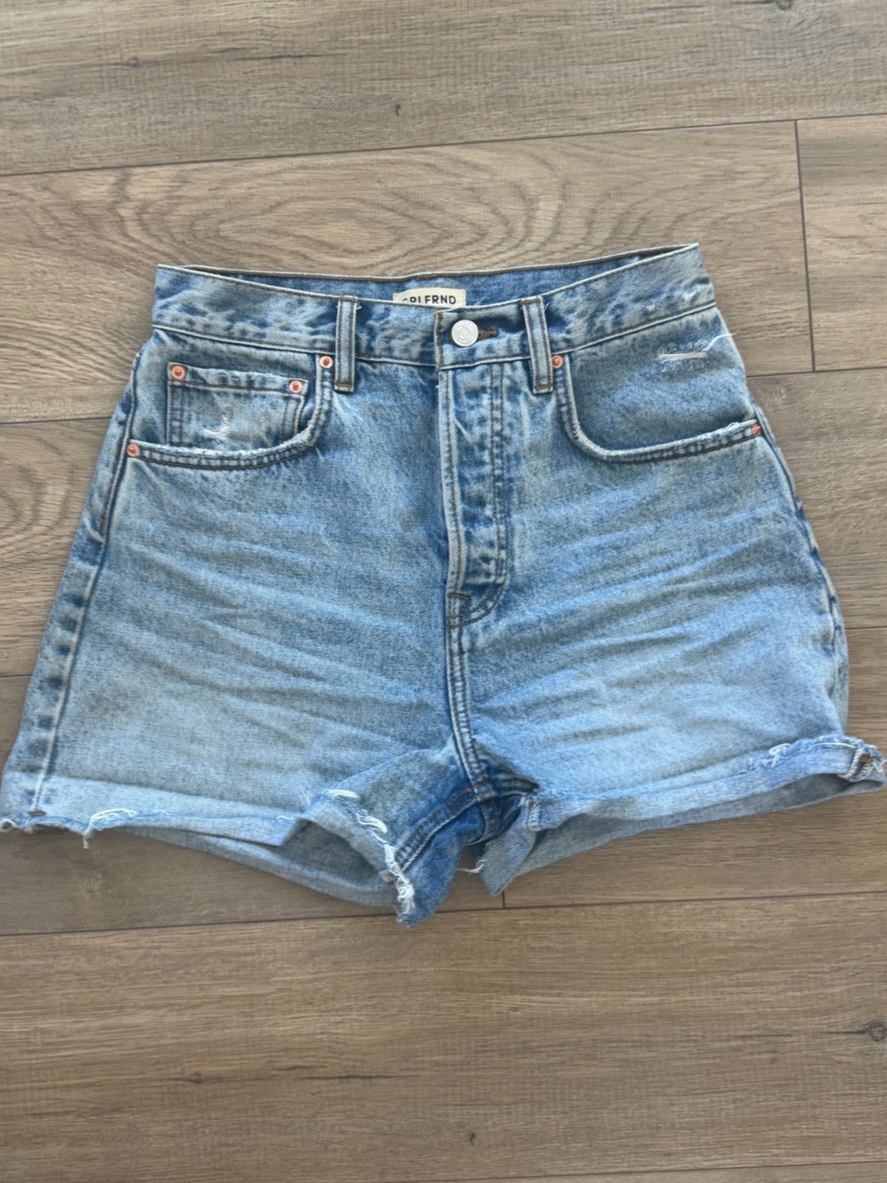 GRLFRND Light Blue High-Rise Denim Shorts